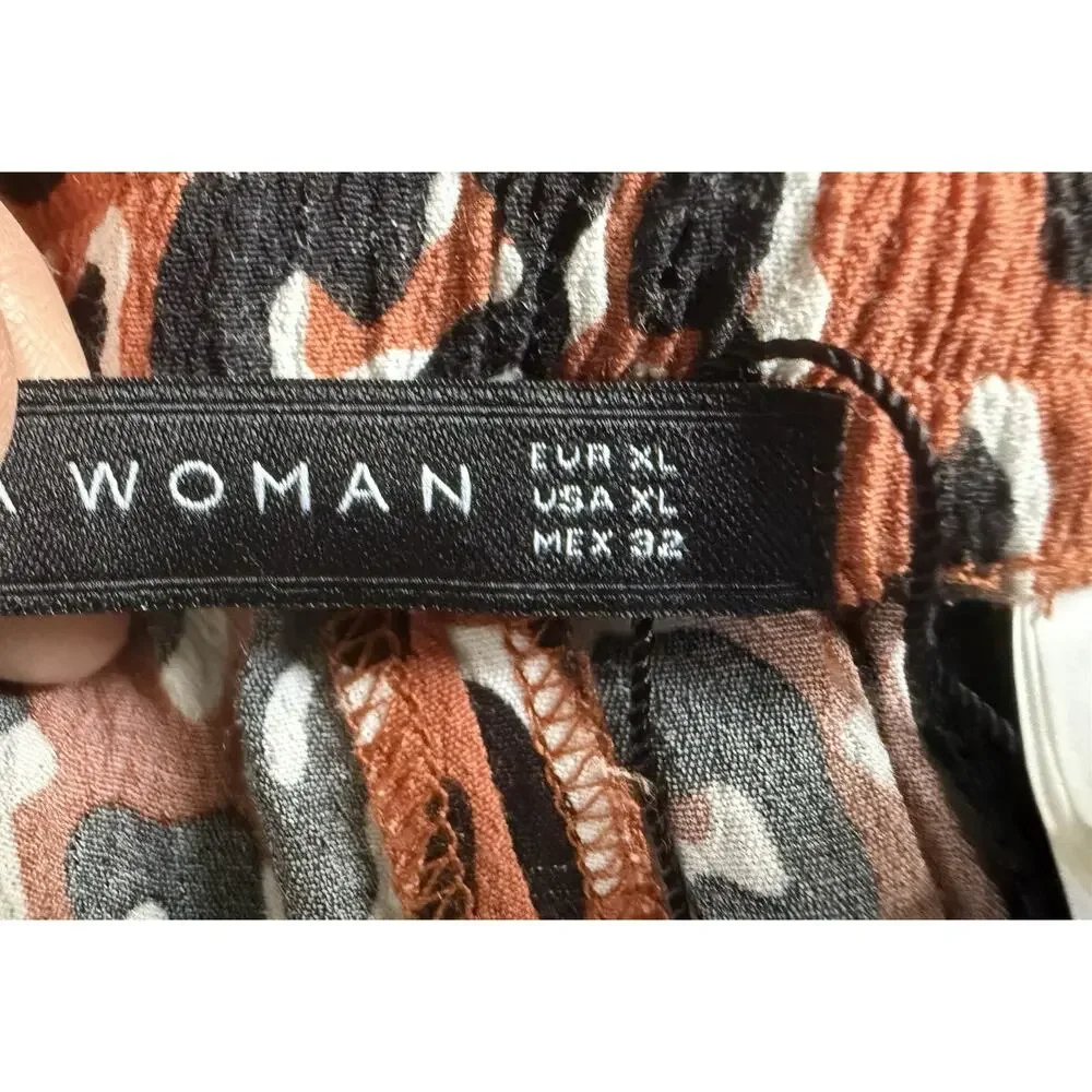 Zara Pants Women’s XL Brown Leopard Art Waist Tie Side Stripe Ankle Pockets - Picture 4 of 5
